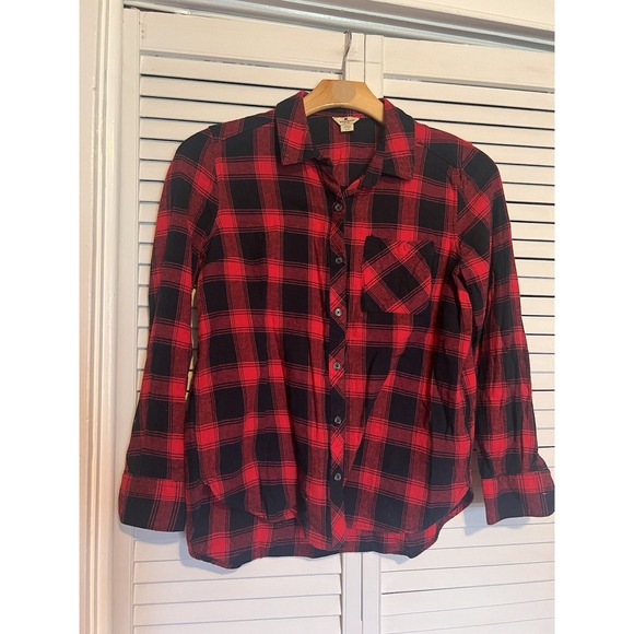 WOOLRICH Women's Size L Large Shirt Top Button Down Flannel Red Plaid‎ - Picture 1 of 8